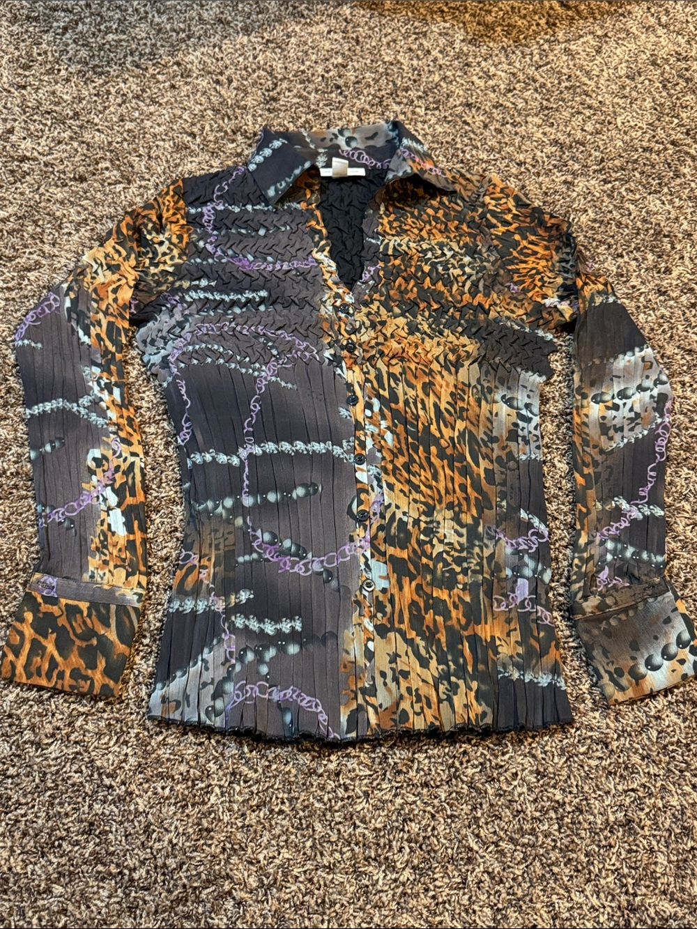 Coldwater Creek Multicolor Pleated Animal Print Blouse
